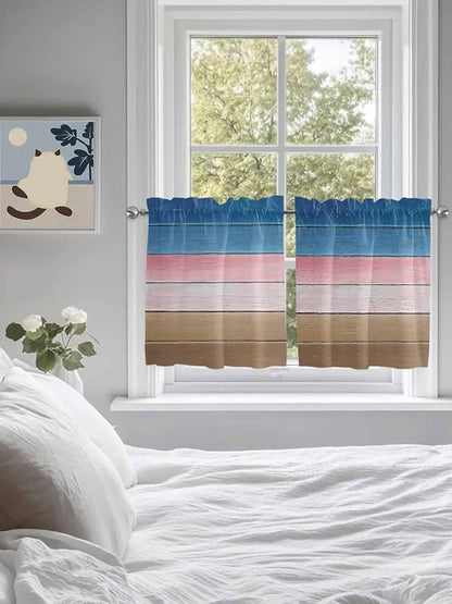 Blue Pink Brown Gradient Wood Grain Window Valance Curtains, Vintage Wood Board - Image 4