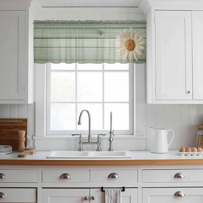 Daisy Flower Sheer Valances for Windows 60"x18", Light Filtering Kitchen - Image 3