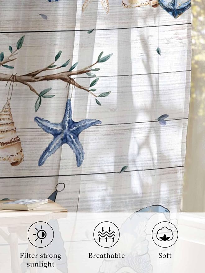 Sheer Curtains 63 Inch Length, Coastal Eucalyptus Semi Sheer Curtains Light - Image 6
