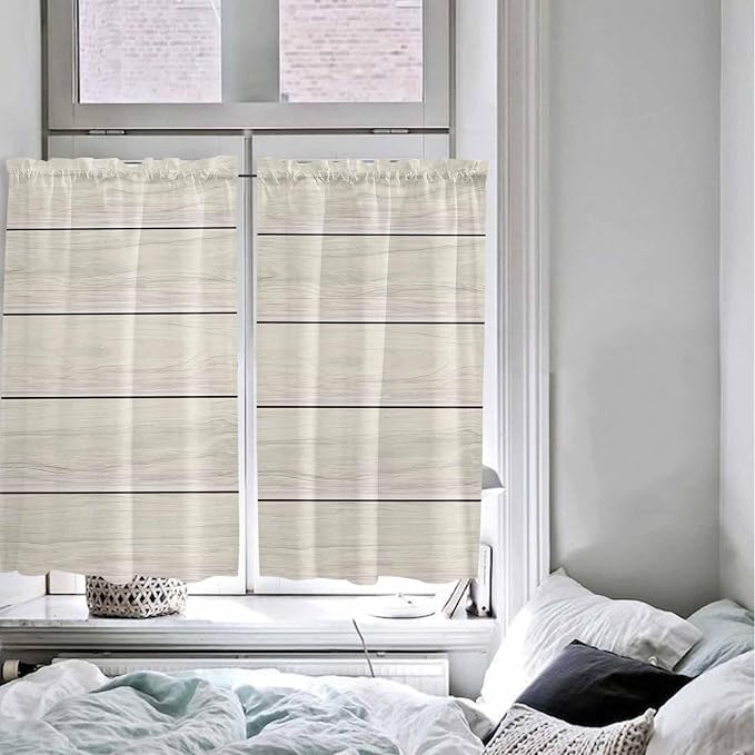 Vintage Country Wooden Board Window Valance Curtains, Gradient Wood Grain Line - Image 4