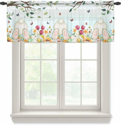 Easter Sheer Valances for Windows 42"x18", Light Filtering Kitchen Curtains by Unknown