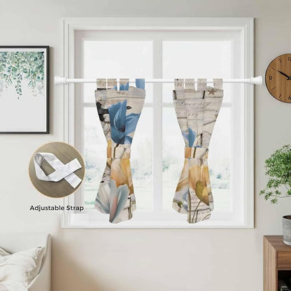 Blue Yellow Tulips Bedroom Curtains 63 Inch Length, Window Curtains Tab Top - Image 5