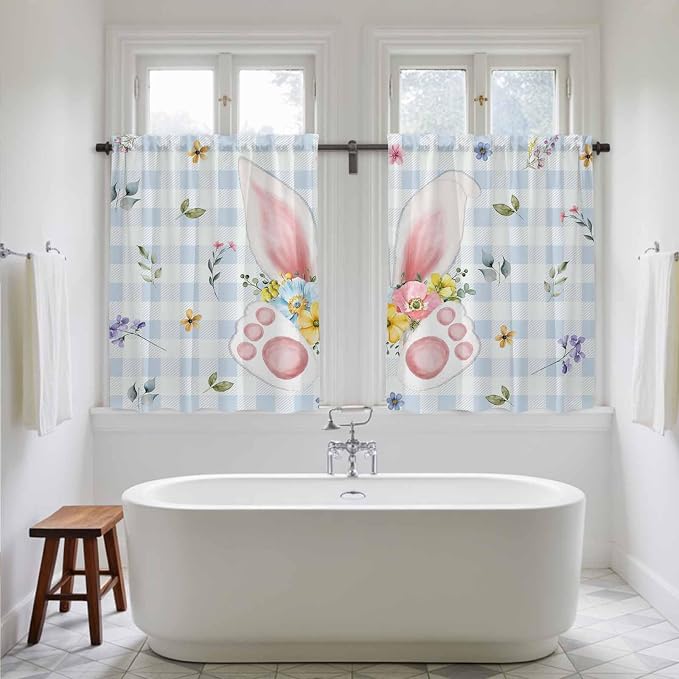 Easter Kitchen Curtains 45 Inch Long 2 Panel Set, Rod Pocket Window Treatment - Image 5