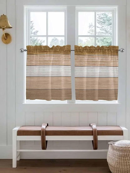 Retro Farm Wood Board Window Valance Curtains, 2 Panel by IDOWMAT