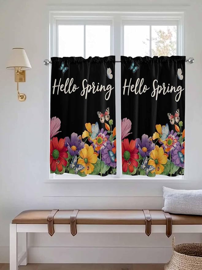 Spring Flowers Tier Curtains 45 Inches Long, Watercolor Country Colorful Floral - Image 4