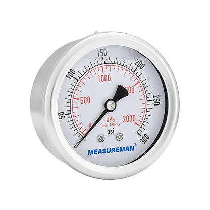 MEASUREMAN 2-1/2 inch Dial Size, Liquid Filled Pressure Gauge, 0-300psi/2000kpa - Image 6