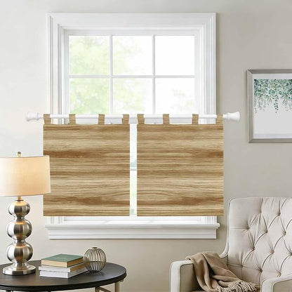 Light Brown Wood Grain Kitchen Curtains 36 Inch Length, Small Window Curtains - Image 2