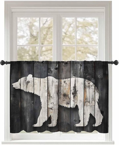 Sheer Curtains 45 Inch Length, Farmhouse Country Vintage Wood Grain Privacy by Unknown