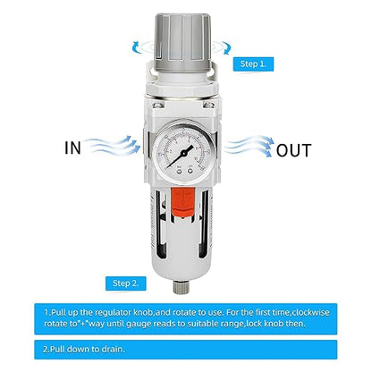 NANPU 1/2" NPT Compressed Air Filter Regulator Combo Piggyback, 5 Micron Brass - Image 4