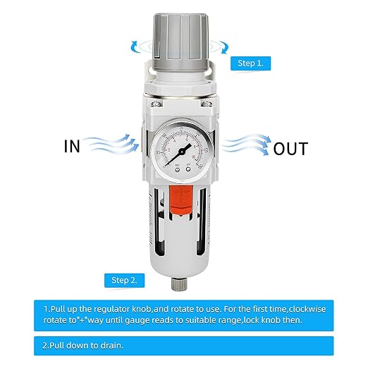 NANPU 3/8" NPT Compressed Air Filter Regulator Combo Piggyback, Semi-Auto Drain - Image 4