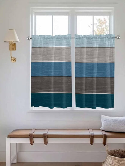Retro Farm Blue Gray Wood Grain Window Valance Curtains, Rustic Wooden Plank - Image 2