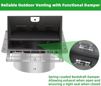 6 Inch Wall Vent with Screen and Damper, 304 Stainless Steel Outdoor Wall - Image 4