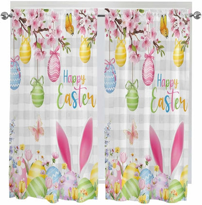 Happy Easter Bedroom Curtains 63 Inches length, Spring Watercolor Bunny Eggs by Unknown