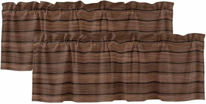 2 Pack Kitchen Valance for Windows, Farm Brown Wood Board Light Filtering Rod - Image 2