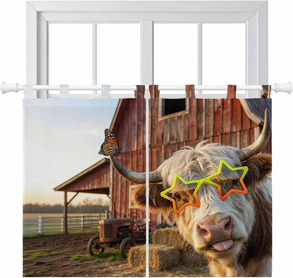Farm Yaks Bedroom Curtains 63 Inch Length, Window Curtains Tab Top, Farmhouse by Unknown