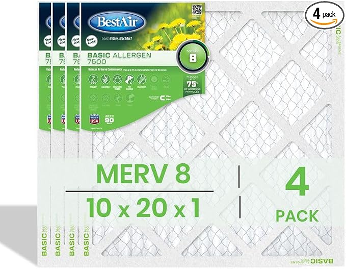 BestAir 10x20x1 Air Filter | MERV 8 Basic Allergen 7500 HVAC AC Furnace Filter by FreudenbergFiltrationTechnologies