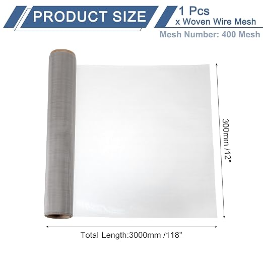 uxcell 400 Mesh 118" x 12" Woven Wire Mesh, 304 Stainless Steel Air Vent Filter - Image 2