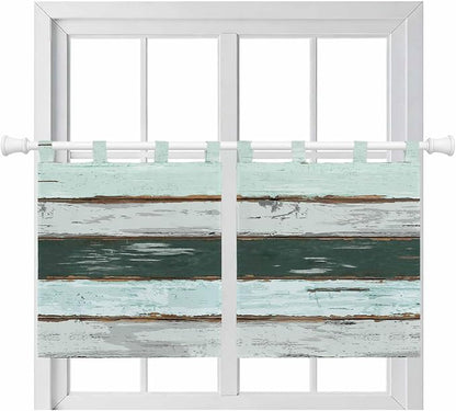 Blue Teal Kitchen Curtains 36 Inch Length, Small Window Curtains Tab Top by Unknown