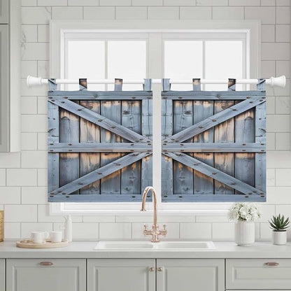 Farmhouse Wood Grain Kitchen Curtains 36 Inch Length, Small Window Curtains Tab - Image 3