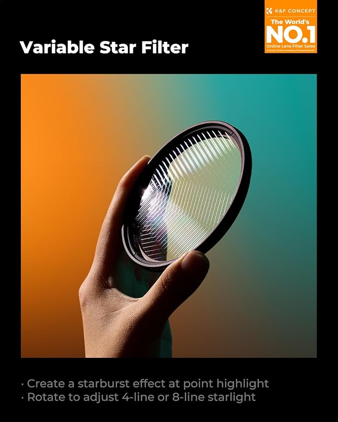 K&F CONCEPT 58mm Variable Star Filter Cross Screen Starburst Filter 4, 8 Points - Image 2