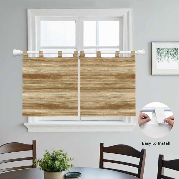 Light Brown Wood Grain Kitchen Curtains 36 Inch Length, Small Window Curtains - Image 4