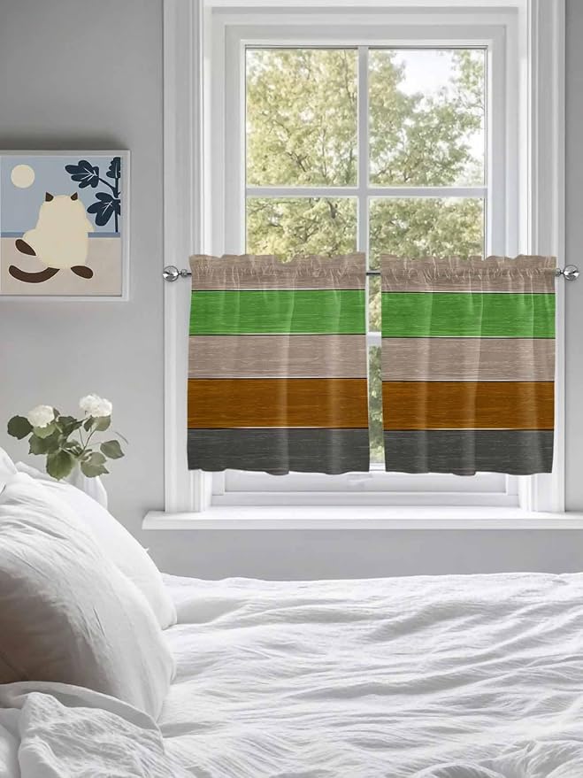 Farm Gray Green Brown Wood Grain Window Valance Curtains, Rustic Wooden Plank - Image 3