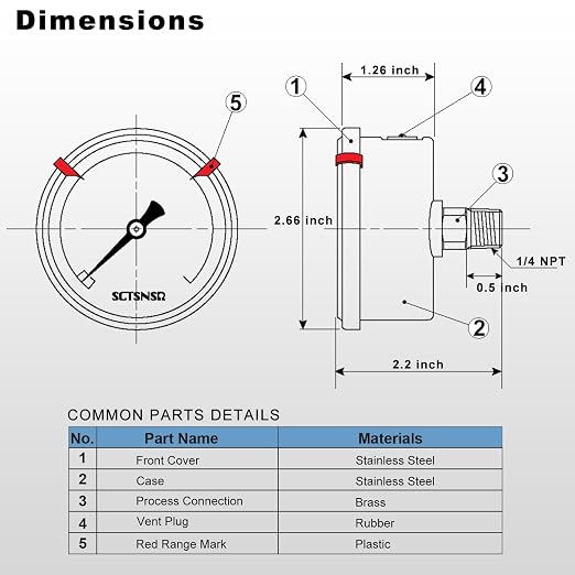 0 to 200 Psi Pressure Gauge, Glycerin Liquid Filled, 2.5 inch Dial, 1/4" NPT - Image 6
