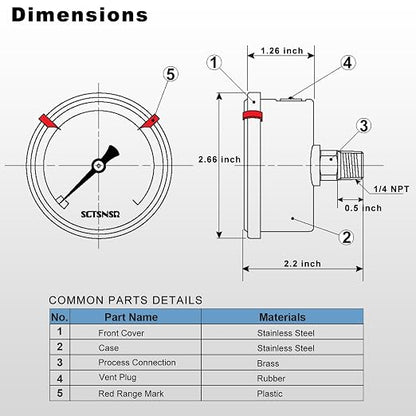 0 to 160 Psi Pressure Gauge, Glycerin Liquid Filled, 2.5 inch Dial, 1/4" NPT - Image 6
