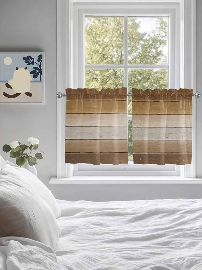 Vintage Brown Gradient Wood Grain Window Valance Curtains, Farmhouse Wood Barn - Image 3