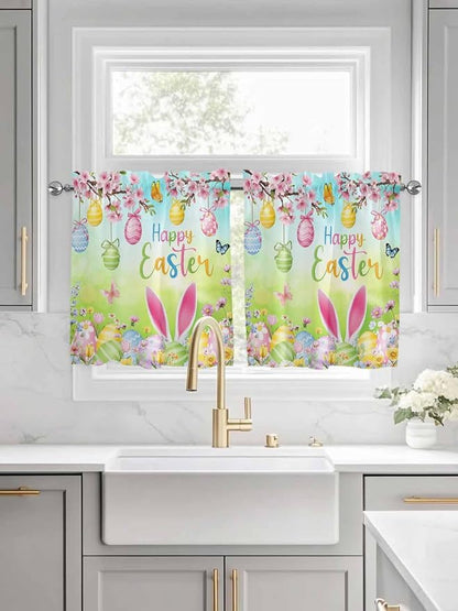 Easter Half Window Curtain 36 Inches Long, Spring Bunny Colorful Rabbit Eggs - Image 3