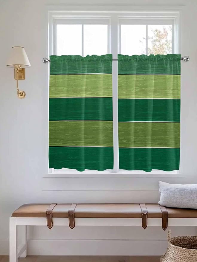 Farm Retro Green Wood Grain Window Valance Curtains, Rustic Wooden Plank - Image 2