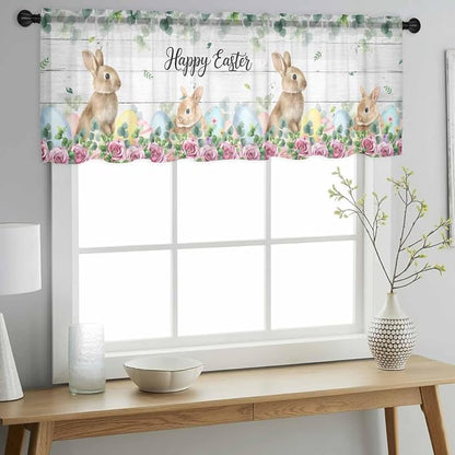 Easter Sheer Valances for Windows 60"x18", Light Filtering Kitchen Curtains - Image 2