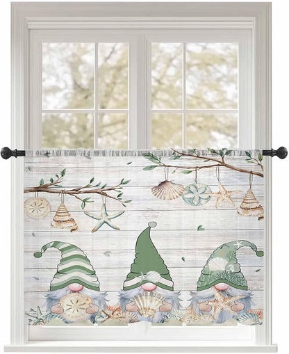 Sheer Curtains 54 Inch Length, Sage Green Gnomes Semi Sheer Curtains Light by Unknown