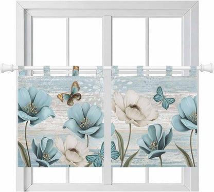 Spring Floral Kitchen Curtains 24 Inch Length, Small Window Curtains Tab Top by Unknown