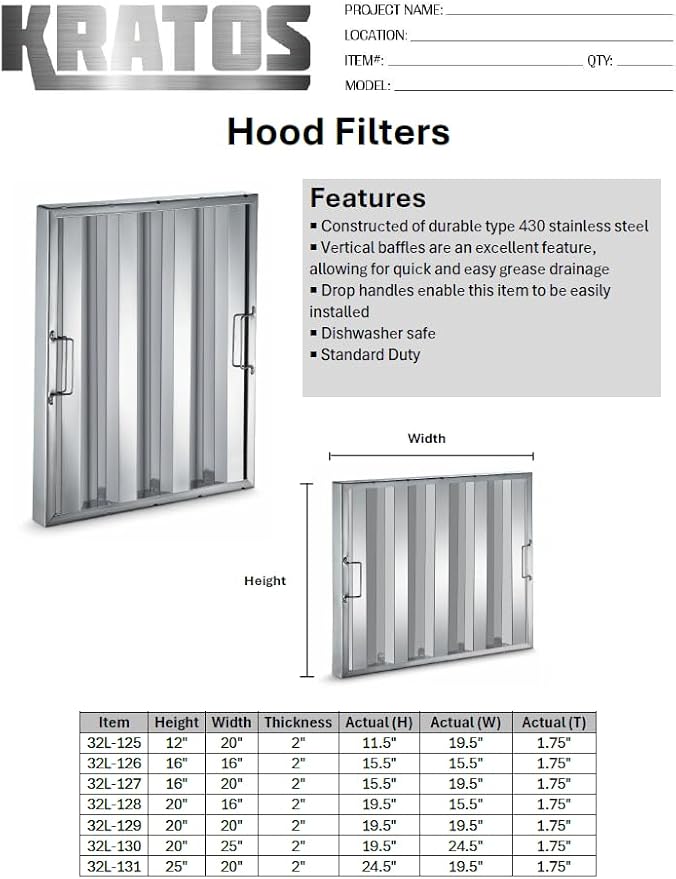 Kratos Commercial Hood Filter 16" x 20" x 2", Stainless Steel - Image 2