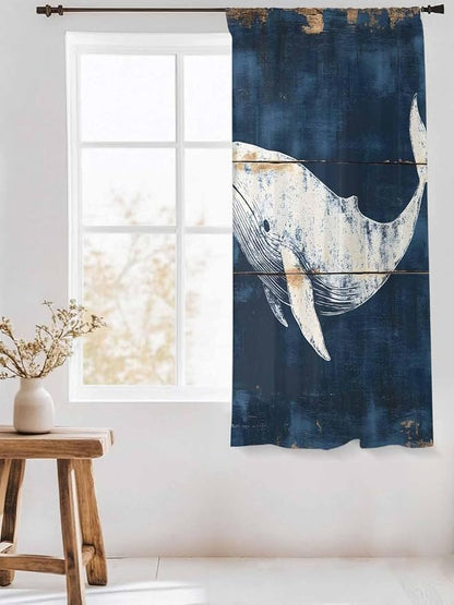 Sheer Curtains 63 Inch Length, Ocean Whale Blue Semi Sheer Curtains Light - Image 3