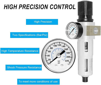 Beduan Compressed Air Pressure Regulator Filter 1/2"NPT, Water/Oil Trap - Image 5