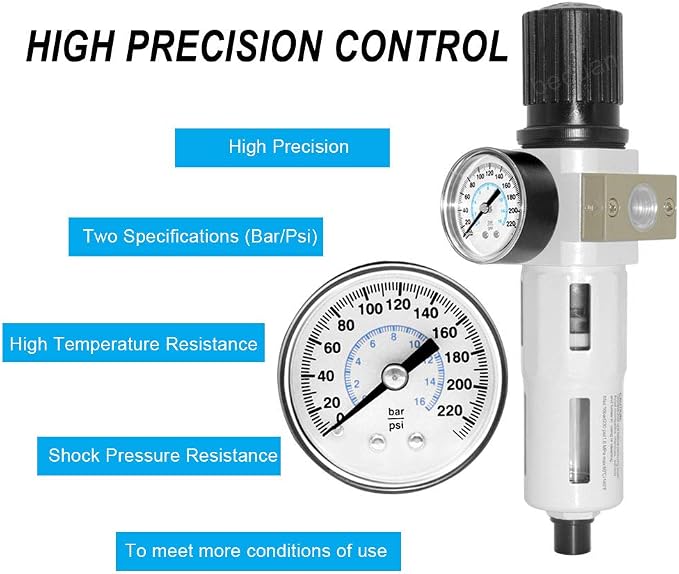 Beduan 3/8" Heavy Duty NPTCompressed Air Pressure Regulator Filter, Water/Oil - Image 4