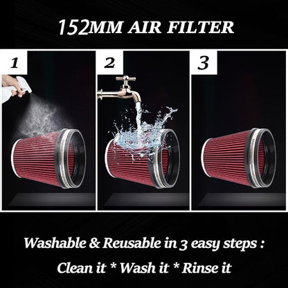 6" Inlet Cold Air Intake Filter Cone Replacement Performance Washable Clamp-On - Image 5