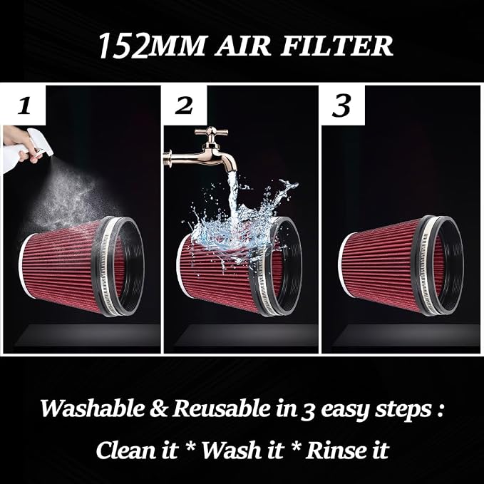 MUGE RACING 6" 152 mm High Flow Inlet Air Filter, Air Intake Cone Filter - Image 5