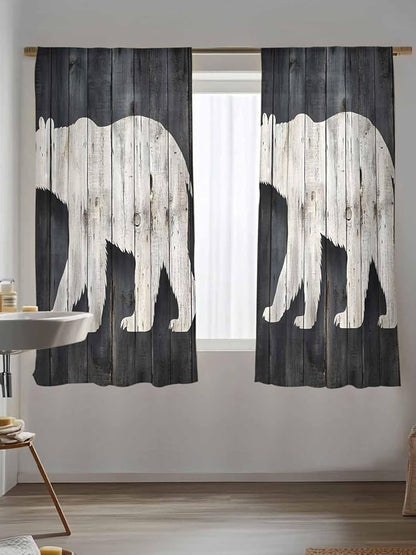 Sheer Curtains 63 Inch Length, Rustic Counrty Vintage Wood Grain Privacy Voile - Image 5