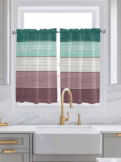 Retro Farm Woodcuts Texture Window Valance Curtains, 2 Panel - Image 2