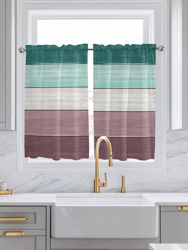 Retro Farm Woodcuts Texture Window Valance Curtains, 2 Panel - Image 3