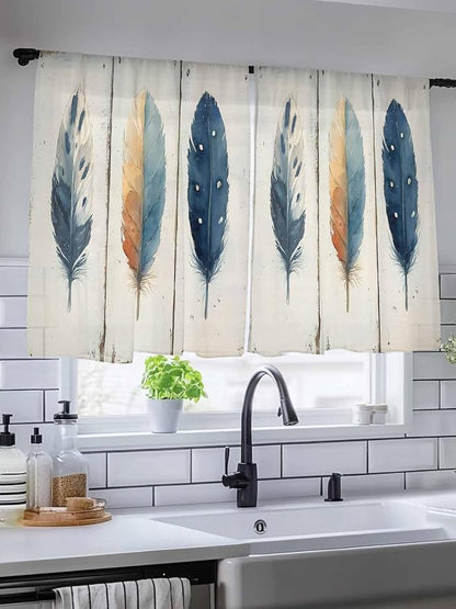 Sheer Curtains 54 Inch Length, Boho Ombre Vintage Wooden Grain Privacy Voile - Image 5