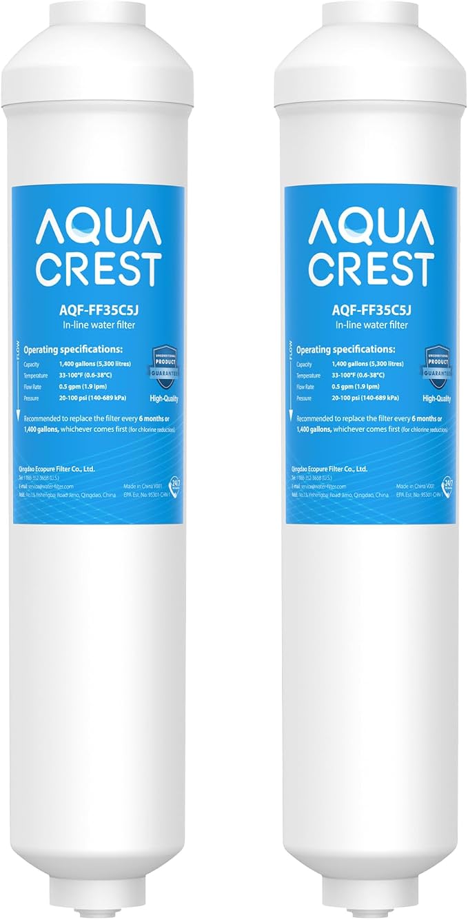 AQUA CREST FF35 Inline Water Filter Replacement, 1/4" Quick-Connect Replacement by AQUACREST