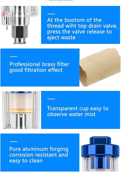2 Pcs Water Oil Separator Mini in-Line Air Filter, 1/4 Inch NPT Inlet and - Image 5