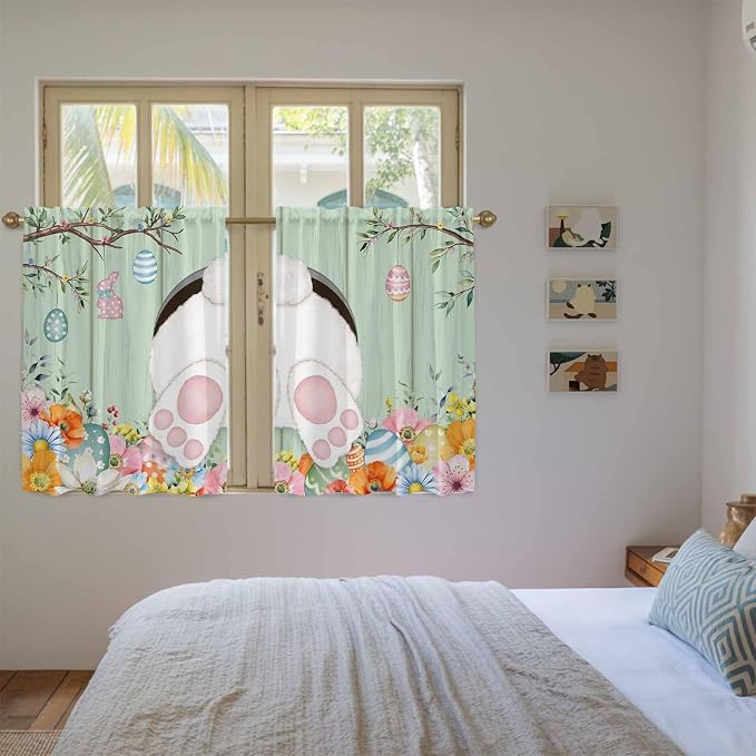 Easter Kitchen Curtains 54 Inch Long 2 Panel Set, Rod Pocket Window Curtains - Image 4