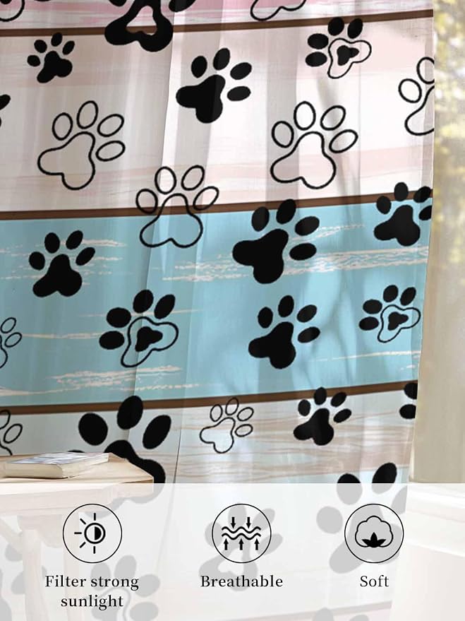 Sheer Curtains 84 Inches Long, Farmhouse Beige Wood Privacy Voile Drapes - Image 6
