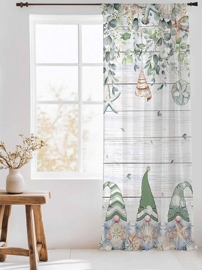 Sheer Curtains 84 Inches Long, Coastal Eucalyptus Leaf Semi Sheer Curtains - Image 3