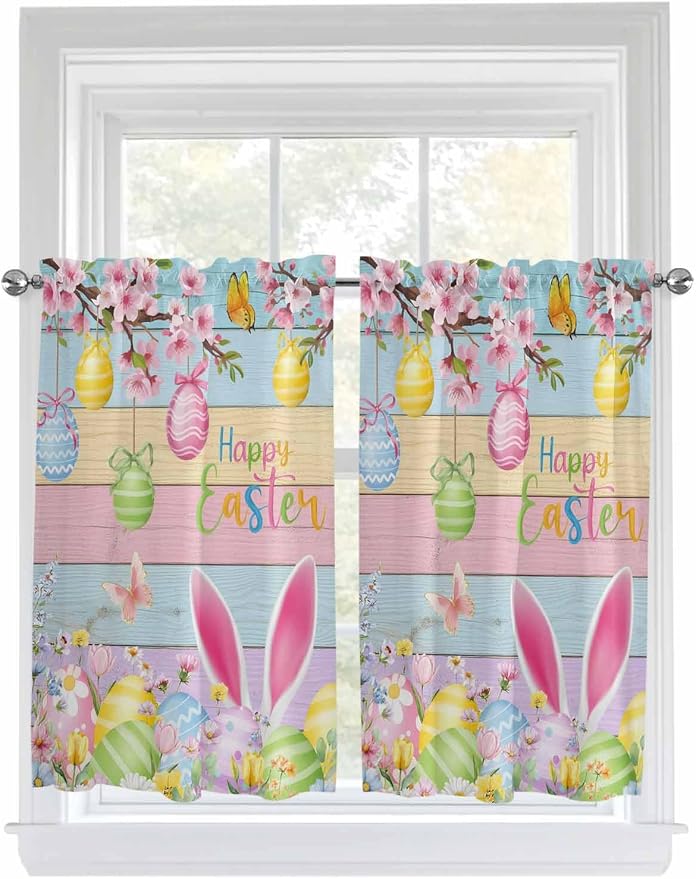 Colorful Easter Kitchen Curtains 54 Inches length, Spring Watercolor Bunny Egg by Unknown